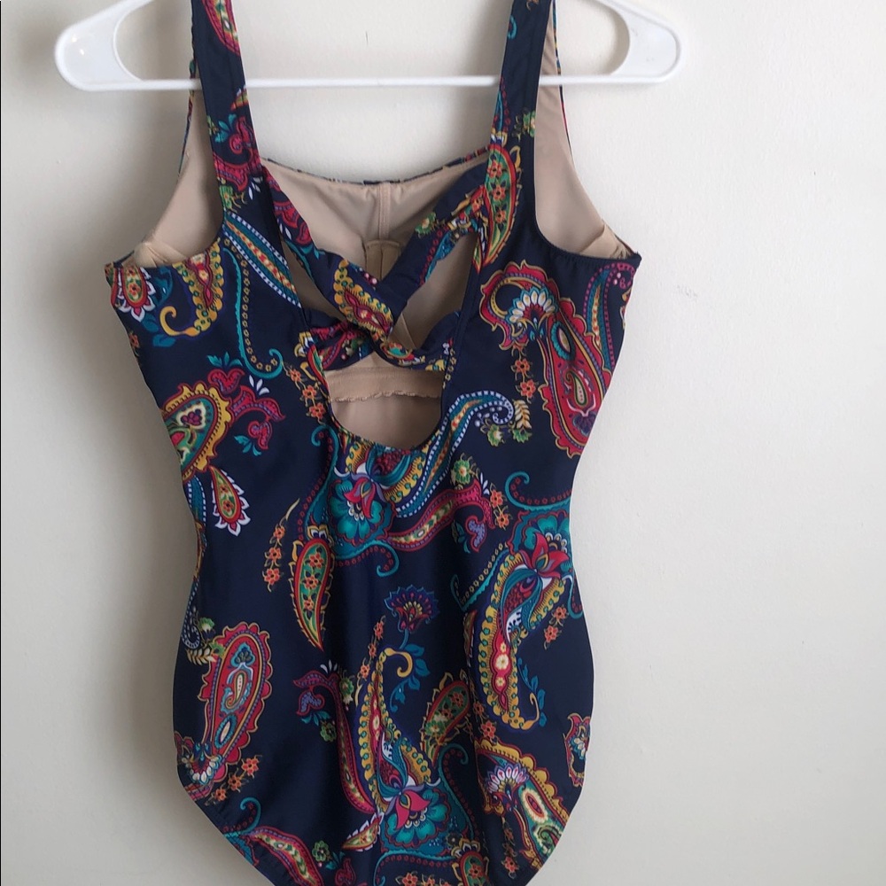 Lands' End Navy and Multicolor Paisley One-Piece - Picture 6 of 10